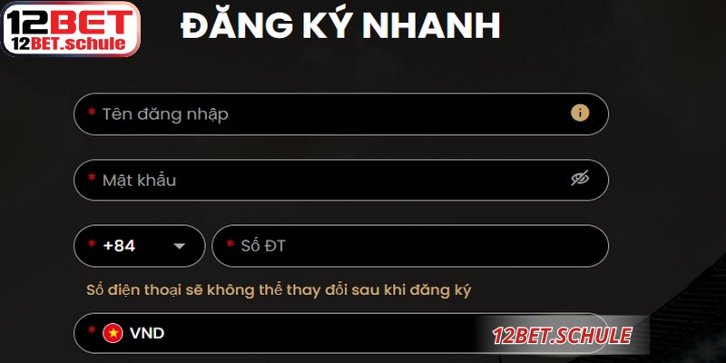 Giao diện đăng ký 12BET thân thiện giúp người dùng mới dễ dàng hoàn thành